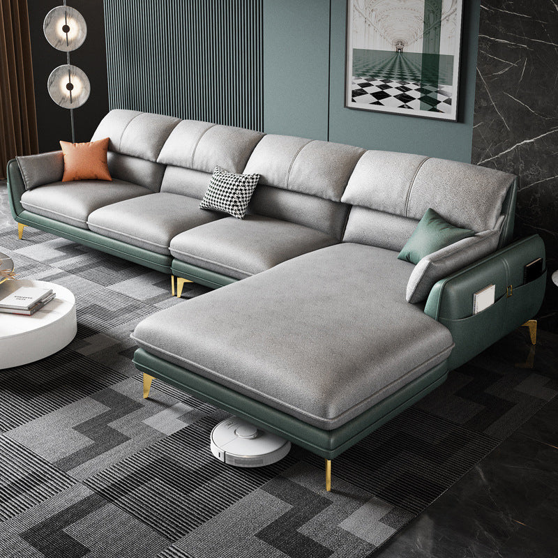Pillow Top Arm Faux Leather Sofa and Chaise L-Shape Sectional with Storage for Apartment Green Foam Clearhalo 'furn' 'furn_sectionals' 'Furniture' 'furniture_sectionals' 'Living Room Furniture' 'Sectionals' 4908548