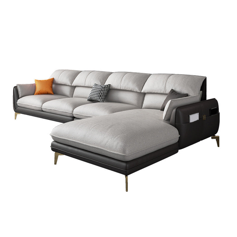 Pillow Top Arm Faux Leather Sofa and Chaise L-Shape Sectional with Storage for Apartment Coffee Latex Clearhalo 'furn' 'furn_sectionals' 'Furniture' 'furniture_sectionals' 'Living Room Furniture' 'Sectionals' 4908554
