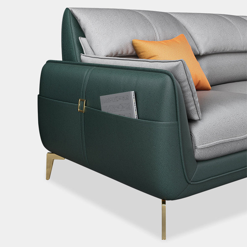 Pillow Top Arm Faux Leather Sofa and Chaise L-Shape Sectional with Storage for Apartment Clearhalo 'furn' 'furn_sectionals' 'Furniture' 'furniture_sectionals' 'Living Room Furniture' 'Sectionals' 4908560