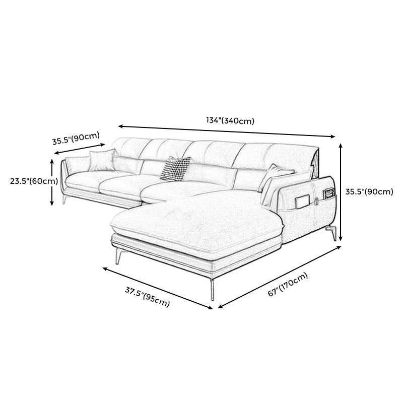 Pillow Top Arm Faux Leather Sofa and Chaise L-Shape Sectional with Storage for Apartment Clearhalo 'furn' 'furn_sectionals' 'Furniture' 'furniture_sectionals' 'Living Room Furniture' 'Sectionals' 4908561