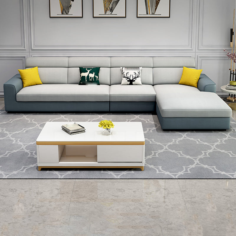 Faux Leather 4-Seater L-Shape Cushion Back Sectional Sofa with Chaise 126"L x 71"W x 35"H Blue-Gray Clearhalo 'furn' 'furn_sectionals' 'Furniture' 'furniture_sectionals' 'Living Room Furniture' 'Sectionals' 4908562