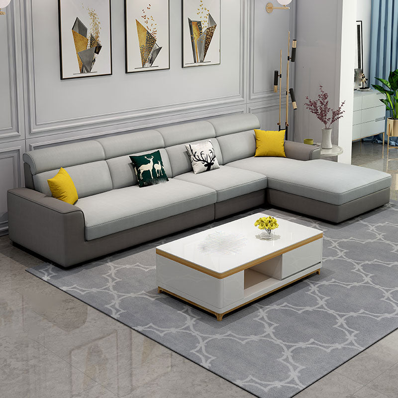 Faux Leather 4-Seater L-Shape Cushion Back Sectional Sofa with Chaise Grey Clearhalo 'furn' 'furn_sectionals' 'Furniture' 'furniture_sectionals' 'Living Room Furniture' 'Sectionals' 4908563