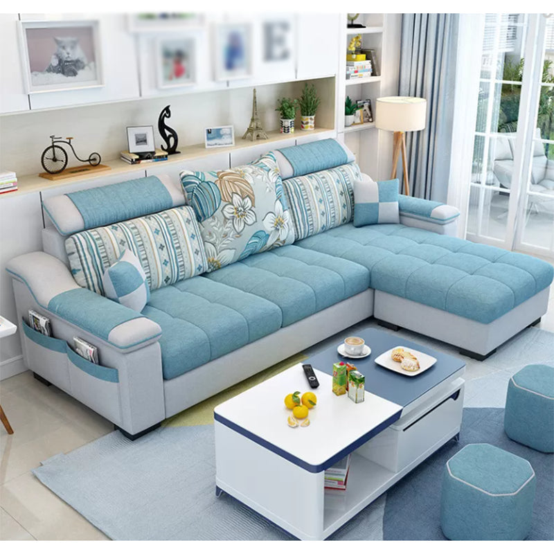 Sloped Arms Sectionals 106.3"L High Back Sofa with Storage for Apartment Blue Clearhalo 'Furniture' 'furniture_sectionals' 'Living Room Furniture' 'Sectionals' 4908573