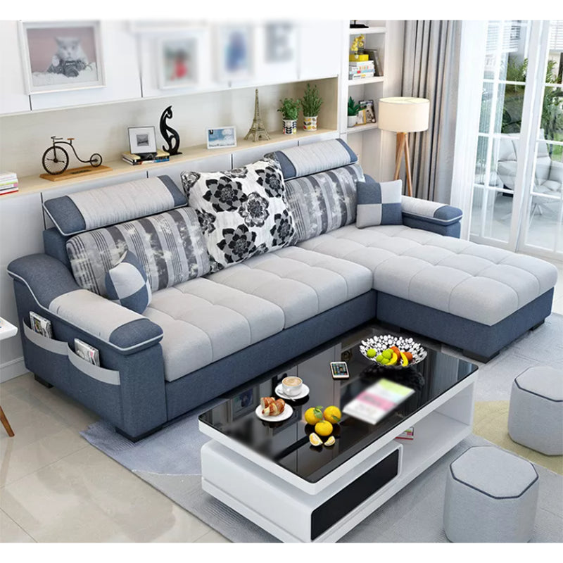 Sloped Arms Sectionals 106.3"L High Back Sofa with Storage for Apartment White-Blue Clearhalo 'Furniture' 'furniture_sectionals' 'Living Room Furniture' 'Sectionals' 4908576