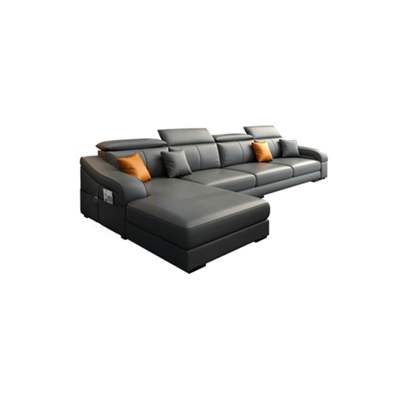 Modern Cushion Back Sectional Sofa 33.46"High Sloped Arms Sectionals with Storage, Grey Clearhalo 'furn' 'furn_sectionals' 'Furniture' 'furniture_sectionals' 'Living Room Furniture' 'Sectionals' 4908598