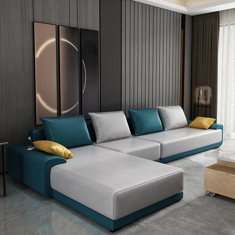 Pillowed Back Cushions Pillow Top Arm L-Shape Sectional with Slipcovered Royal Blue Clearhalo 'furn' 'furn_sectionals' 'Furniture' 'furniture_sectionals' 'Living Room Furniture' 'Sectionals' 4908613