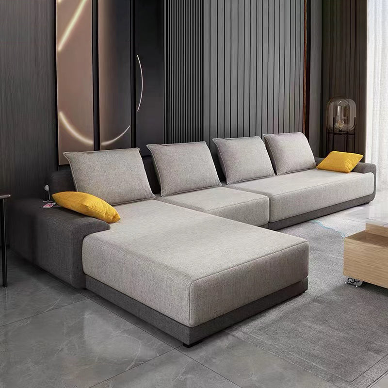 Pillowed Back Cushions Pillow Top Arm L-Shape Sectional with Slipcovered Grey Clearhalo 'furn' 'furn_sectionals' 'Furniture' 'furniture_sectionals' 'Living Room Furniture' 'Sectionals' 4908618