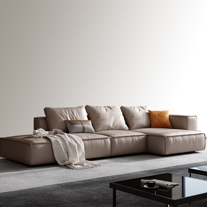 Genuine Leather Pillowed Back Cushions Sofa and Sectional with Wear Resistant Clearhalo 'furn' 'furn_sectionals' 'Furniture' 'furniture_sectionals' 'Living Room Furniture' 'Sectionals' 4908624