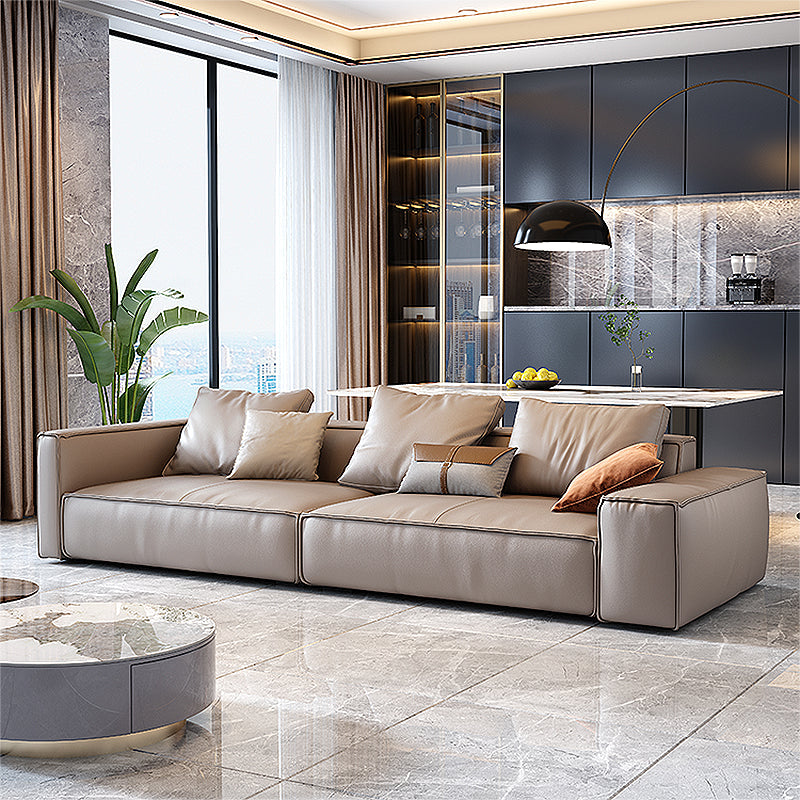 Genuine Leather Pillowed Back Cushions Sofa and Sectional with Wear Resistant Clearhalo 'furn' 'furn_sectionals' 'Furniture' 'furniture_sectionals' 'Living Room Furniture' 'Sectionals' 4908626