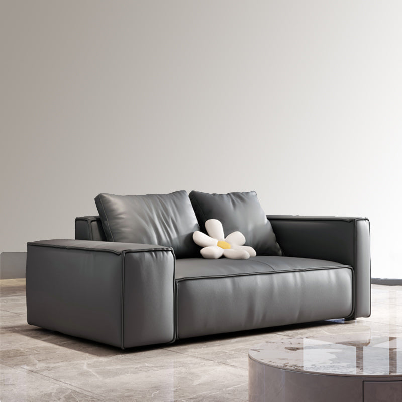 Genuine Leather Pillowed Back Cushions Sofa and Sectional with Wear Resistant 65"L x 40"W x 33.5"H Clearhalo 'furn' 'furn_sectionals' 'Furniture' 'furniture_sectionals' 'Living Room Furniture' 'Sectionals' 4908632