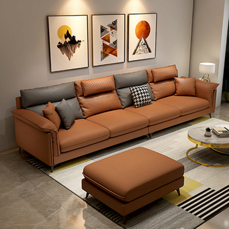 Stain-Resistant Pillowed Back Cushions Sectional Square Arm Sofa with Ottoman Included Orange Dark Grey Clearhalo 'furn' 'furn_sectionals' 'Furniture' 'furniture_sectionals' 'Living Room Furniture' 'Sectionals' 4908643