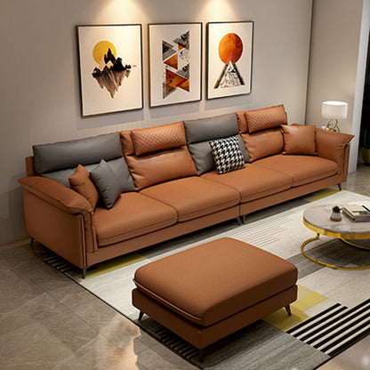 Stain-Resistant Pillowed Back Cushions Sectional Square Arm Sofa with Ottoman Included Orange Dark Grey Clearhalo 'furn' 'furn_sectionals' 'Furniture' 'furniture_sectionals' 'Living Room Furniture' 'Sectionals' 4908643