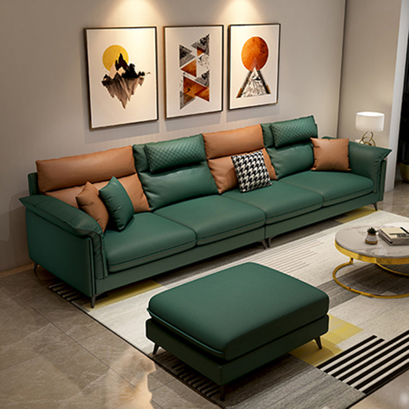 Stain-Resistant Pillowed Back Cushions Sectional Square Arm Sofa with Ottoman Included Navy-Orange Clearhalo 'furn' 'furn_sectionals' 'Furniture' 'furniture_sectionals' 'Living Room Furniture' 'Sectionals' 4908644