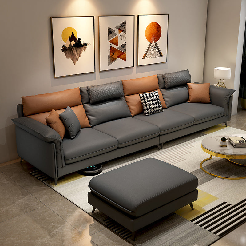 Stain-Resistant Pillowed Back Cushions Sectional Square Arm Sofa with Ottoman Included 118"L x 59"W x 35"H Grey Orange Clearhalo 'furn' 'furn_sectionals' 'Furniture' 'furniture_sectionals' 'Living Room Furniture' 'Sectionals' 4908645