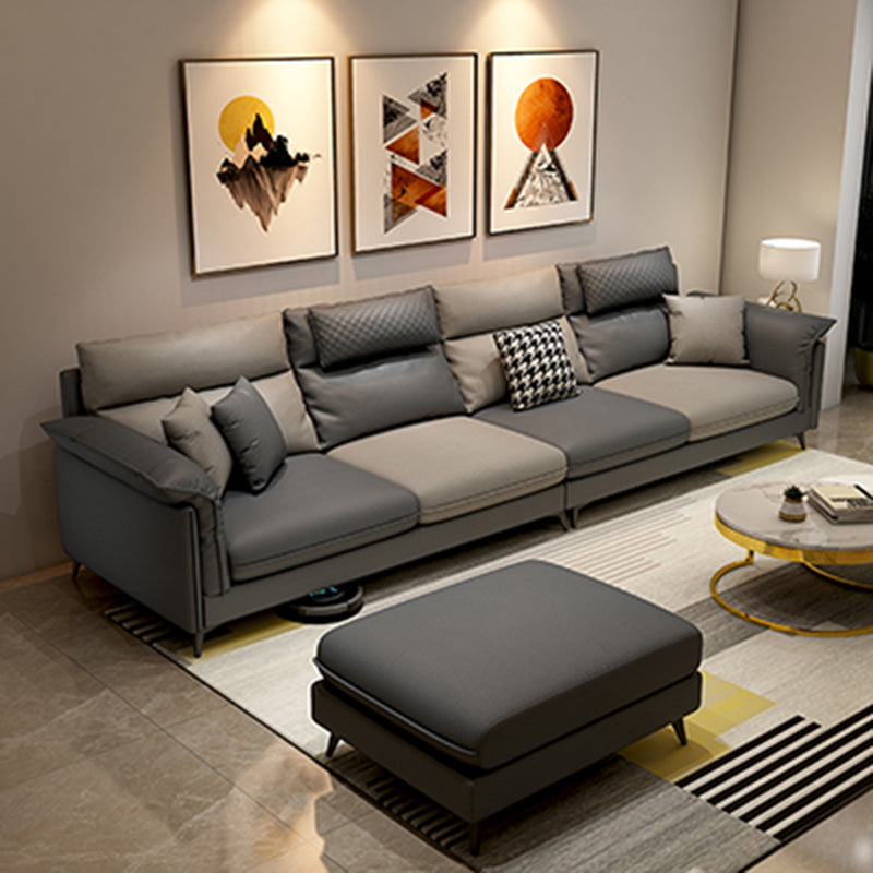 Stain-Resistant Pillowed Back Cushions Sectional Square Arm Sofa with Ottoman Included Dark Grey Light Grey Clearhalo 'furn' 'furn_sectionals' 'Furniture' 'furniture_sectionals' 'Living Room Furniture' 'Sectionals' 4908646