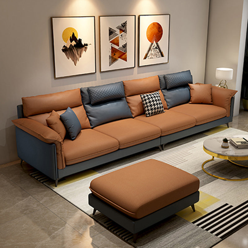 Stain-Resistant Pillowed Back Cushions Sectional Square Arm Sofa with Ottoman Included Orange Blue Clearhalo 'furn' 'furn_sectionals' 'Furniture' 'furniture_sectionals' 'Living Room Furniture' 'Sectionals' 4908647