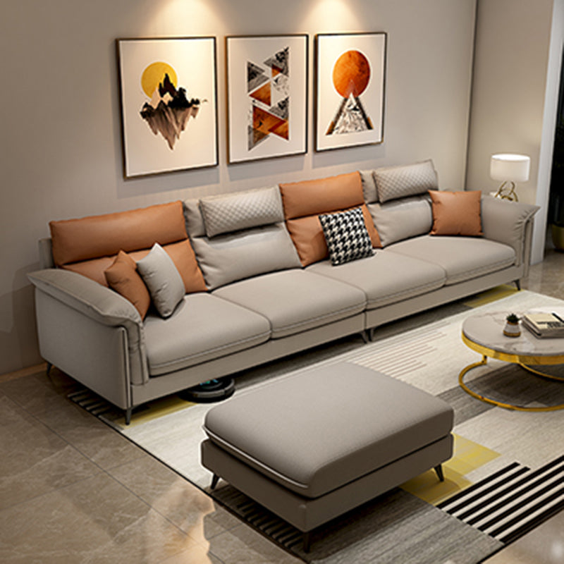 Stain-Resistant Pillowed Back Cushions Sectional Square Arm Sofa with Ottoman Included Orange Light Grey Clearhalo 'furn' 'furn_sectionals' 'Furniture' 'furniture_sectionals' 'Living Room Furniture' 'Sectionals' 4908648