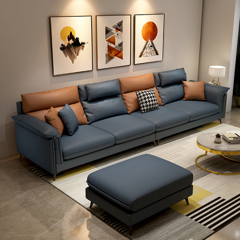 Stain-Resistant Pillowed Back Cushions Sectional Square Arm Sofa with Ottoman Included Blue-Orange Clearhalo 'furn' 'furn_sectionals' 'Furniture' 'furniture_sectionals' 'Living Room Furniture' 'Sectionals' 4908649