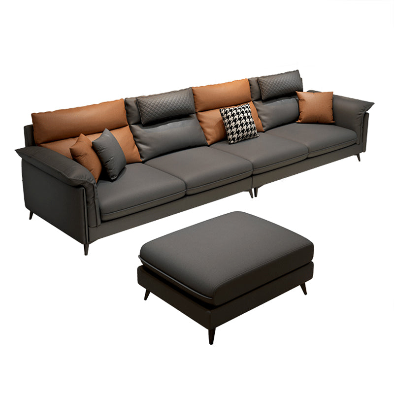 Stain-Resistant Pillowed Back Cushions Sectional Square Arm Sofa with Ottoman Included 138"L x 59"W x 35"H Grey Orange Clearhalo 'furn' 'furn_sectionals' 'Furniture' 'furniture_sectionals' 'Living Room Furniture' 'Sectionals' 4908650