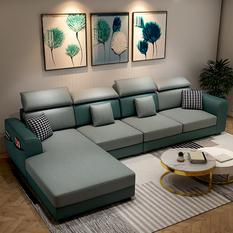 Recessed Arm Storage Faux Leather Sectional Cushion Back Sofa and Chaise Green Clearhalo 'furn' 'furn_sectionals' 'Furniture' 'furniture_sectionals' 'Living Room Furniture' 'Sectionals' 4908661