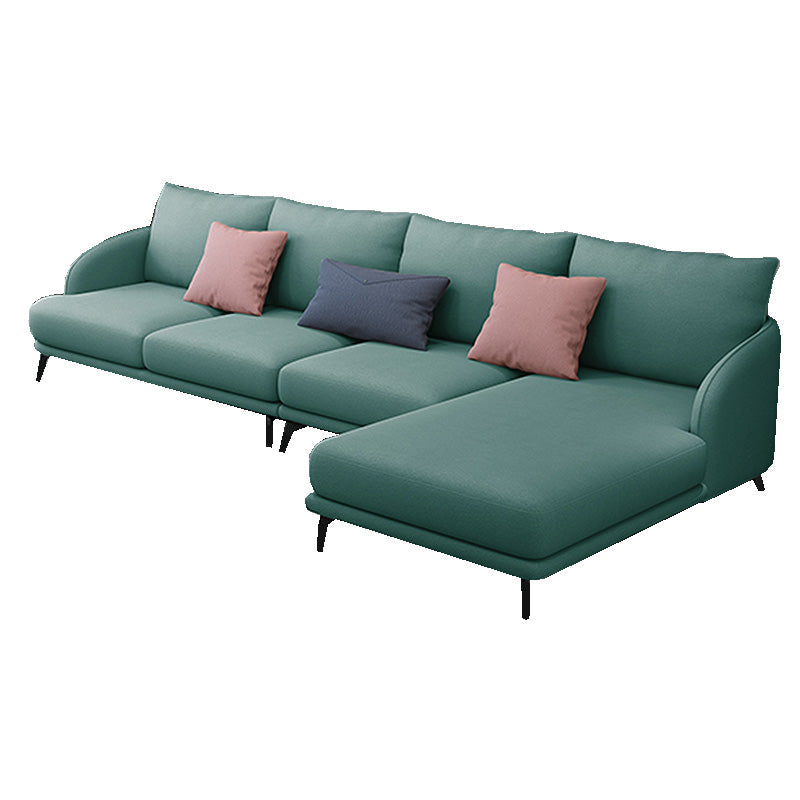 126"L √ó 67"W Faux Leather Sofa and Chaise Cushion Back Sectional with Sloped Arms Blackish Green Sponge Clearhalo 'furn' 'furn_sectionals' 'Furniture' 'furniture_sectionals' 'Living Room Furniture' 'Sectionals' 4908673
