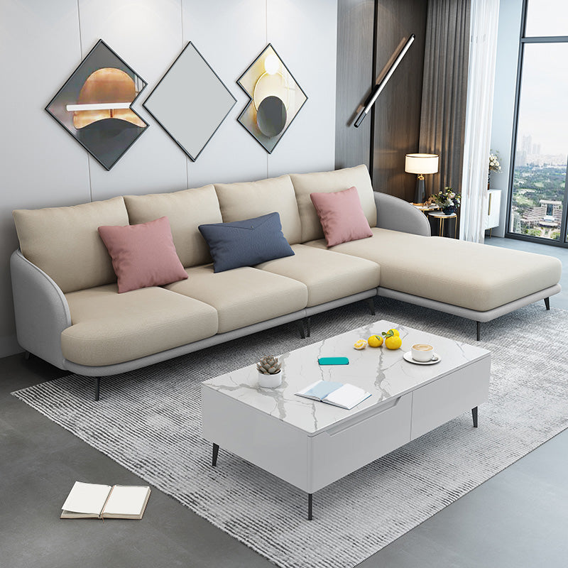 126"L √ó 67"W Faux Leather Sofa and Chaise Cushion Back Sectional with Sloped Arms Clearhalo 'furn' 'furn_sectionals' 'Furniture' 'furniture_sectionals' 'Living Room Furniture' 'Sectionals' 4908674