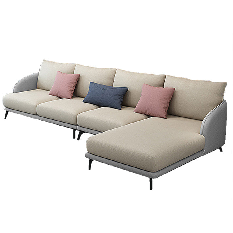 126"L √ó 67"W Faux Leather Sofa and Chaise Cushion Back Sectional with Sloped Arms Gray-Yellow Sponge Clearhalo 'furn' 'furn_sectionals' 'Furniture' 'furniture_sectionals' 'Living Room Furniture' 'Sectionals' 4908676