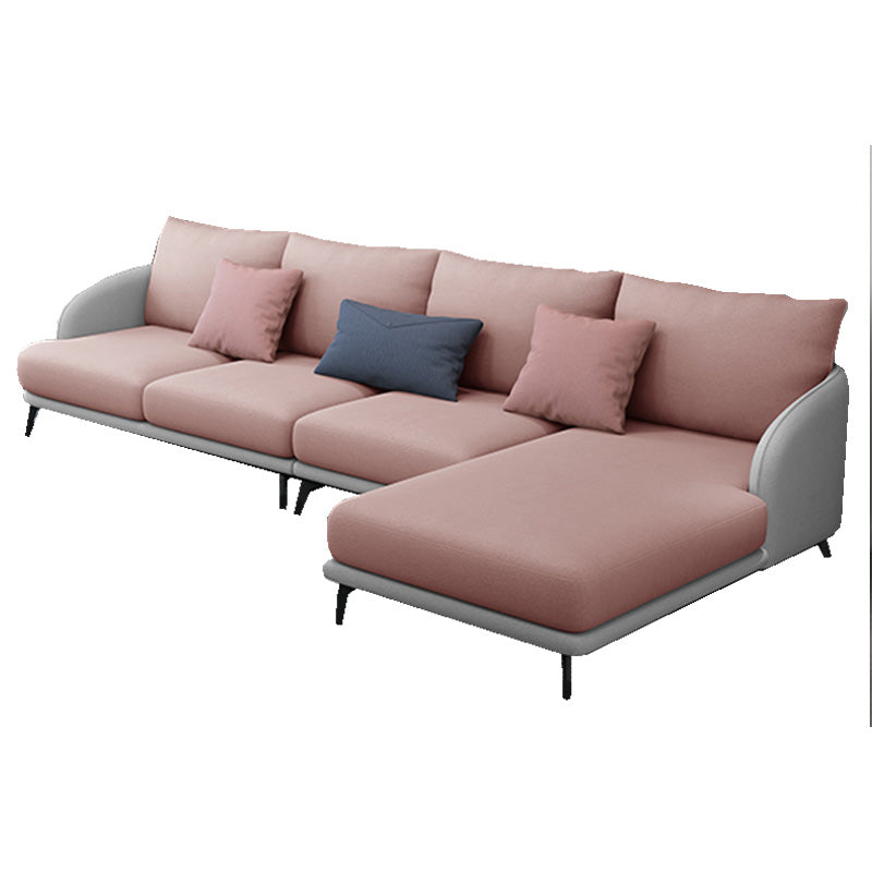 126"L √ó 67"W Faux Leather Sofa and Chaise Cushion Back Sectional with Sloped Arms Pink Clearhalo 'furn' 'furn_sectionals' 'Furniture' 'furniture_sectionals' 'Living Room Furniture' 'Sectionals' 4908677