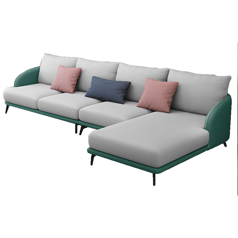 126"L √ó 67"W Faux Leather Sofa and Chaise Cushion Back Sectional with Sloped Arms Gray-Green Clearhalo 'furn' 'furn_sectionals' 'Furniture' 'furniture_sectionals' 'Living Room Furniture' 'Sectionals' 4908679