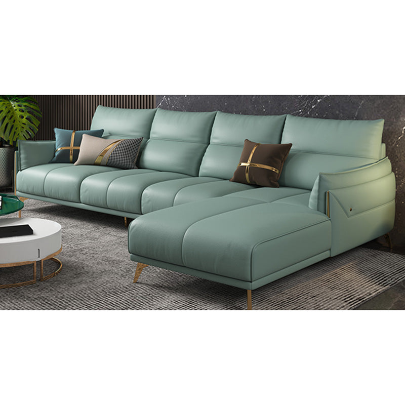 Green Modern Genuine Leather Cushion Back Sofa/Sectional with Wear-Resisting 110"L x 62"W x 33.5"H Clearhalo 'furn' 'furn_sectionals' 'Furniture' 'furniture_sectionals' 'Living Room Furniture' 'Sectionals' 4908686