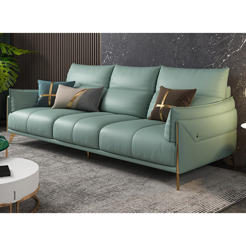 Green Modern Genuine Leather Cushion Back Sofa/Sectional with Wear-Resisting 87"L x 36"W x 33.5"H Clearhalo 'furn' 'furn_sectionals' 'Furniture' 'furniture_sectionals' 'Living Room Furniture' 'Sectionals' 4908687