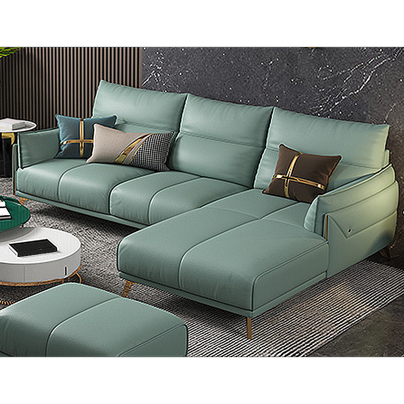 Green Modern Genuine Leather Cushion Back Sofa/Sectional with Wear-Resisting 87"L x 62"W x 33.5"H Clearhalo 'furn' 'furn_sectionals' 'Furniture' 'furniture_sectionals' 'Living Room Furniture' 'Sectionals' 4908689