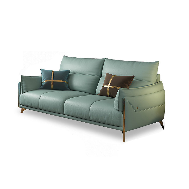 Green Modern Genuine Leather Cushion Back Sofa/Sectional with Wear-Resisting 63"L x 36"W x 33.5"H Clearhalo 'furn' 'furn_sectionals' 'Furniture' 'furniture_sectionals' 'Living Room Furniture' 'Sectionals' 4908690