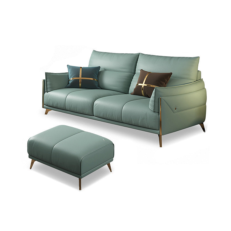 Green Modern Genuine Leather Cushion Back Sofa/Sectional with Wear-Resisting 63"L x 65"W x 33.5"H Clearhalo 'furn' 'furn_sectionals' 'Furniture' 'furniture_sectionals' 'Living Room Furniture' 'Sectionals' 4908692