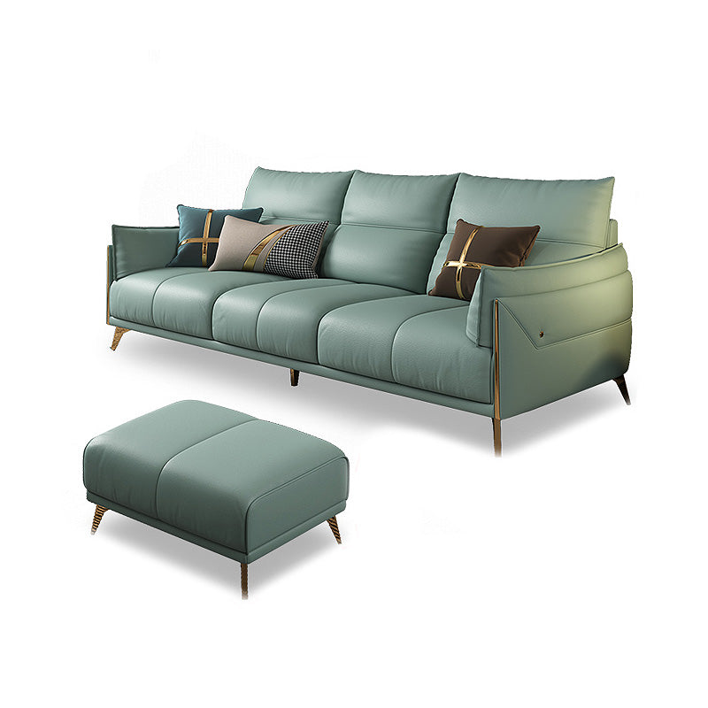 Green Modern Genuine Leather Cushion Back Sofa/Sectional with Wear-Resisting 87"L x 65"W x 33.5"H Clearhalo 'furn' 'furn_sectionals' 'Furniture' 'furniture_sectionals' 'Living Room Furniture' 'Sectionals' 4908693