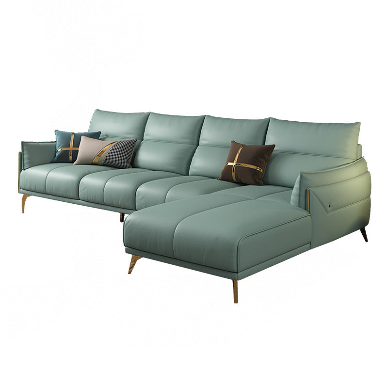 Green Modern Genuine Leather Cushion Back Sofa/Sectional with Wear-Resisting Clearhalo 'furn' 'furn_sectionals' 'Furniture' 'furniture_sectionals' 'Living Room Furniture' 'Sectionals' 4908694