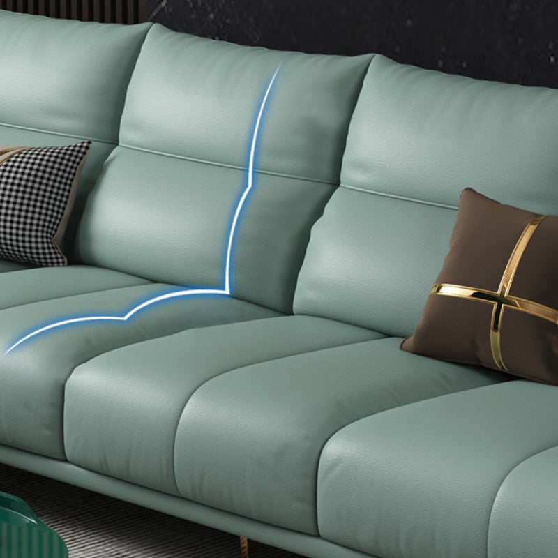 Green Modern Genuine Leather Cushion Back Sofa/Sectional with Wear-Resisting Clearhalo 'furn' 'furn_sectionals' 'Furniture' 'furniture_sectionals' 'Living Room Furniture' 'Sectionals' 4908701