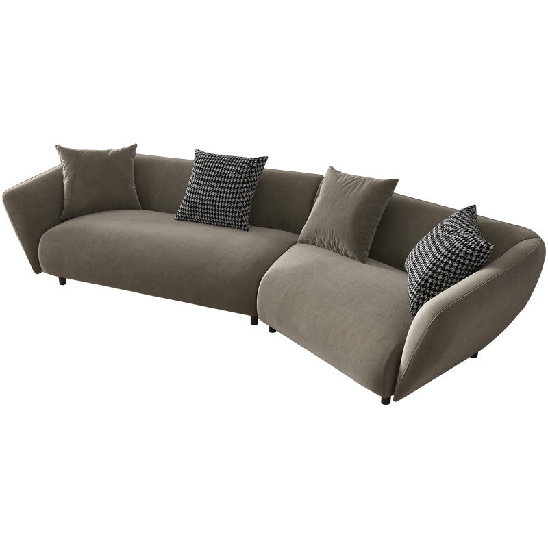 Dark Gray Flared Arm Sectional Contemporary Tight Back Curved Sofa for Living Room 138"L x 55"W x 28"H Faux Leather Clearhalo 'furn' 'furn_sectionals' 'Furniture' 'furniture_sectionals' 'Living Room Furniture' 'Sectionals' 4908719