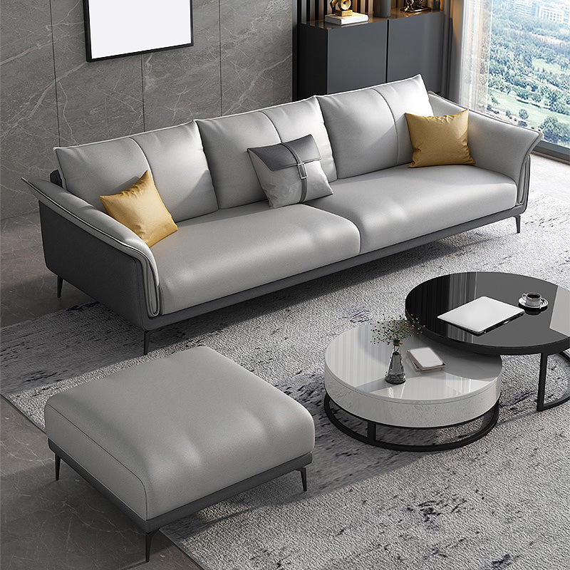 Light-grey Faux Leather Pillow Top Arm Sofa/Sectional with Stain-Resistant 83"L x 63"W x 36"H Latex Clearhalo 'furn' 'furn_sectionals' 'Furniture' 'furniture_sectionals' 'Living Room Furniture' 'Sectionals' 4908731