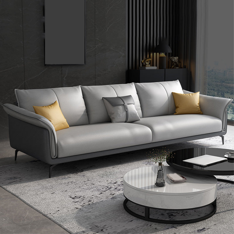 Light-grey Faux Leather Pillow Top Arm Sofa/Sectional with Stain-Resistant 83"L x 35"W x 36"H Latex Clearhalo 'furn' 'furn_sectionals' 'Furniture' 'furniture_sectionals' 'Living Room Furniture' 'Sectionals' 4908733