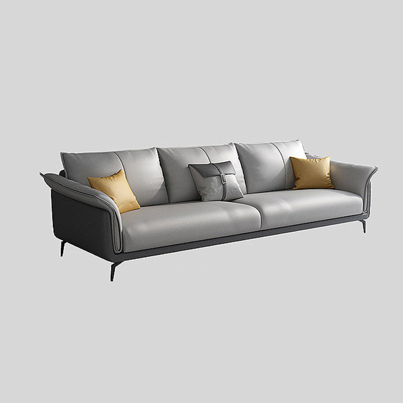 Light-grey Faux Leather Pillow Top Arm Sofa/Sectional with Stain-Resistant Clearhalo 'furn' 'furn_sectionals' 'Furniture' 'furniture_sectionals' 'Living Room Furniture' 'Sectionals' 4908735