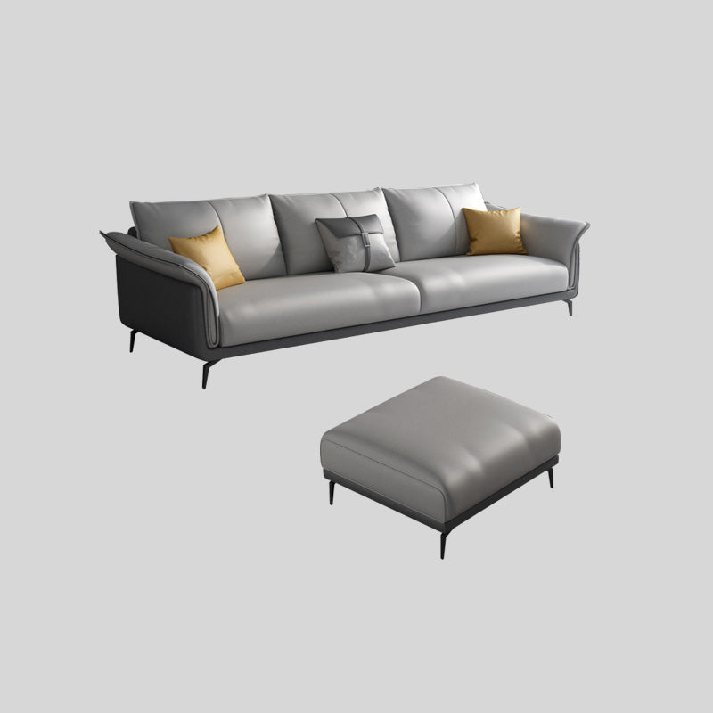 Light-grey Faux Leather Pillow Top Arm Sofa/Sectional with Stain-Resistant 83"L x 63"W x 36"H Sponge Clearhalo 'furn' 'furn_sectionals' 'Furniture' 'furniture_sectionals' 'Living Room Furniture' 'Sectionals' 4908736