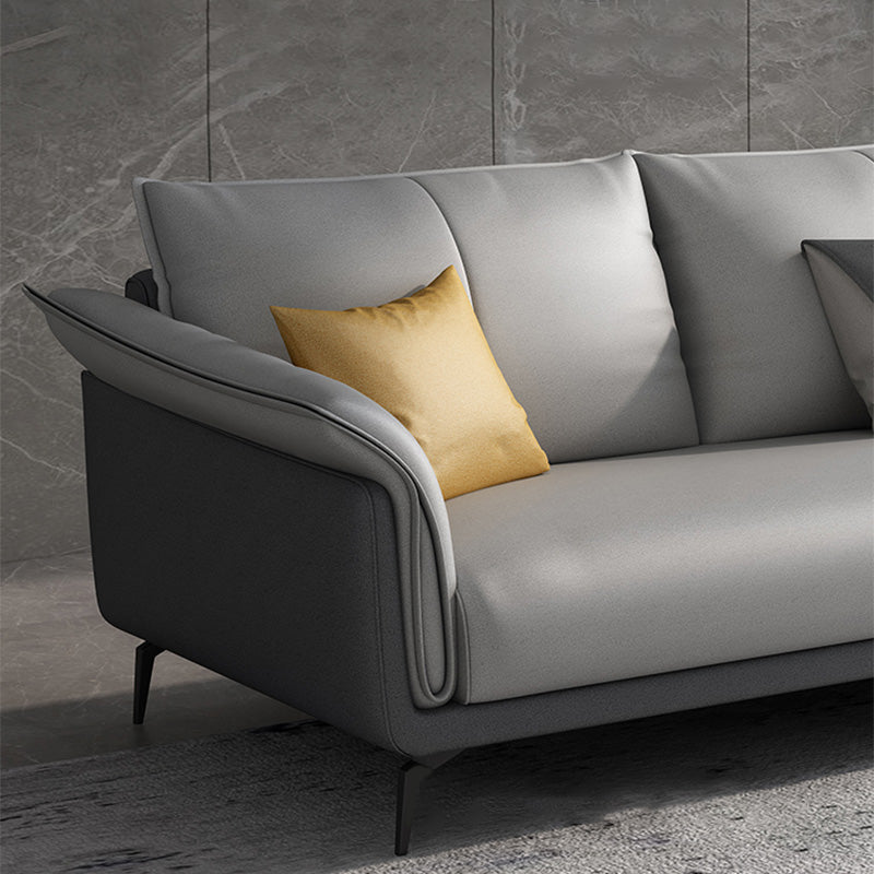 Light-grey Faux Leather Pillow Top Arm Sofa/Sectional with Stain-Resistant Clearhalo 'furn' 'furn_sectionals' 'Furniture' 'furniture_sectionals' 'Living Room Furniture' 'Sectionals' 4908737