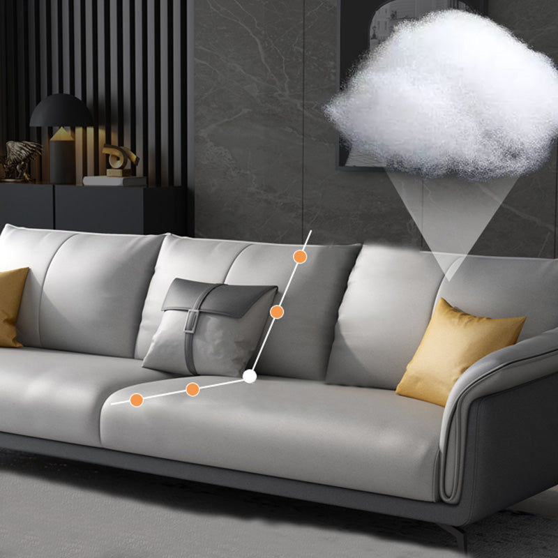 Light-grey Faux Leather Pillow Top Arm Sofa/Sectional with Stain-Resistant Clearhalo 'furn' 'furn_sectionals' 'Furniture' 'furniture_sectionals' 'Living Room Furniture' 'Sectionals' 4908739