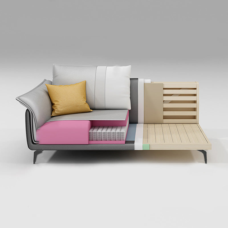 Light-grey Faux Leather Pillow Top Arm Sofa/Sectional with Stain-Resistant Clearhalo 'furn' 'furn_sectionals' 'Furniture' 'furniture_sectionals' 'Living Room Furniture' 'Sectionals' 4908740