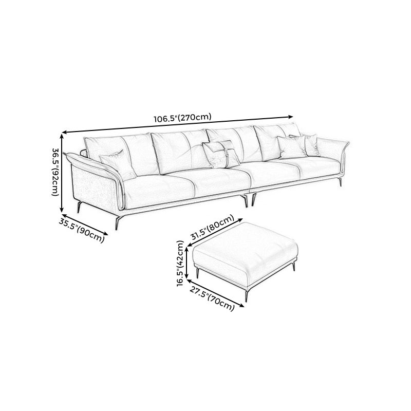 Light-grey Faux Leather Pillow Top Arm Sofa/Sectional with Stain-Resistant Clearhalo 'furn' 'furn_sectionals' 'Furniture' 'furniture_sectionals' 'Living Room Furniture' 'Sectionals' 4908743