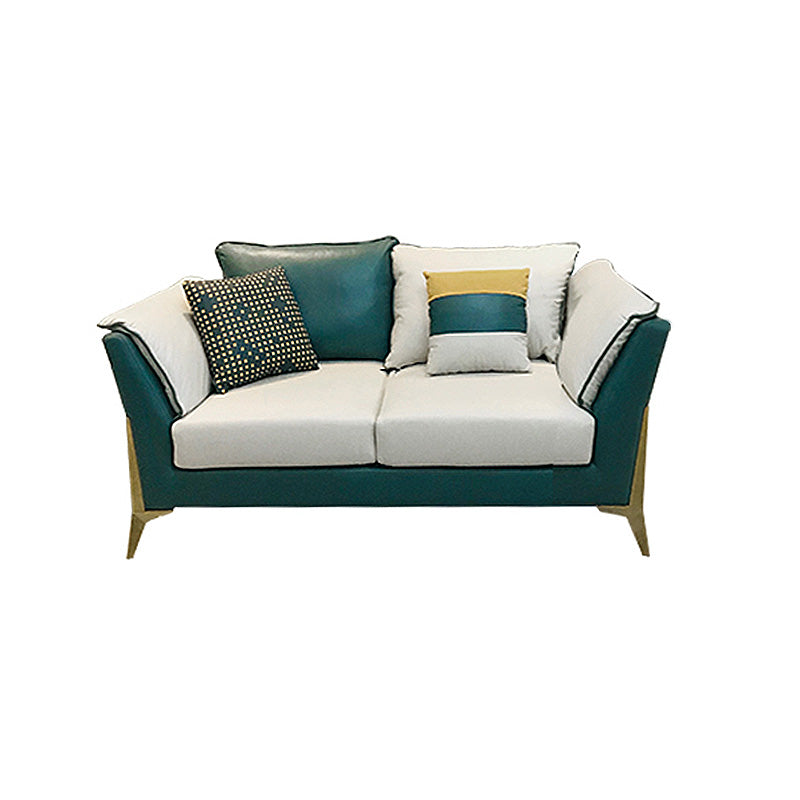 Blue and Cream Faux Leather Sectional Waterproof Sofa with Removable Cushions 63"L x 35"W x 31"H Clearhalo 'furn' 'furn_sectionals' 'Furniture' 'furniture_sectionals' 'Living Room Furniture' 'Sectionals' 4908746