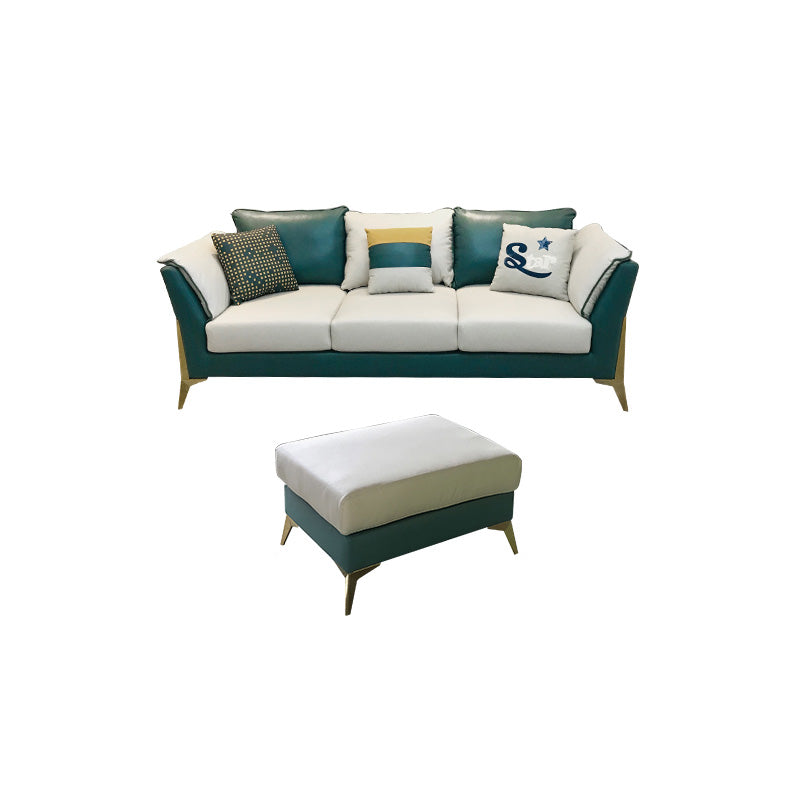 Blue and Cream Faux Leather Sectional Waterproof Sofa with Removable Cushions 87"L x 67"W x 31"H Clearhalo 'furn' 'furn_sectionals' 'Furniture' 'furniture_sectionals' 'Living Room Furniture' 'Sectionals' 4908747