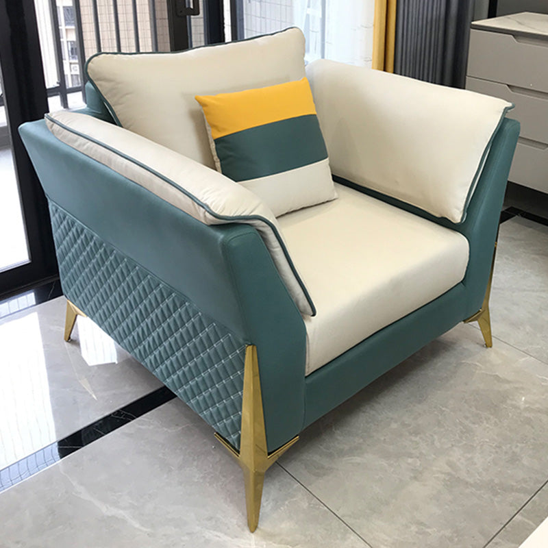 Blue and Cream Faux Leather Sectional Waterproof Sofa with Removable Cushions 39"L x 35"W x 31"H Sponge Clearhalo 'furn' 'furn_sectionals' 'Furniture' 'furniture_sectionals' 'Living Room Furniture' 'Sectionals' 4908751