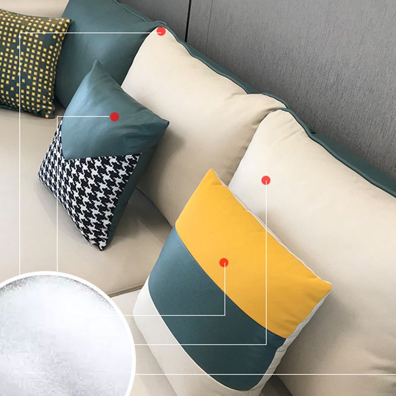 Blue and Cream Faux Leather Sectional Waterproof Sofa with Removable Cushions Clearhalo 'furn' 'furn_sectionals' 'Furniture' 'furniture_sectionals' 'Living Room Furniture' 'Sectionals' 4908755